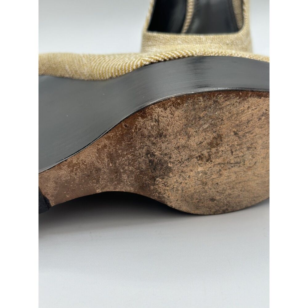 Burberry Tan Woven Platform Wedge Pumps Black Heels Sz 39 - Picture 6 of 9